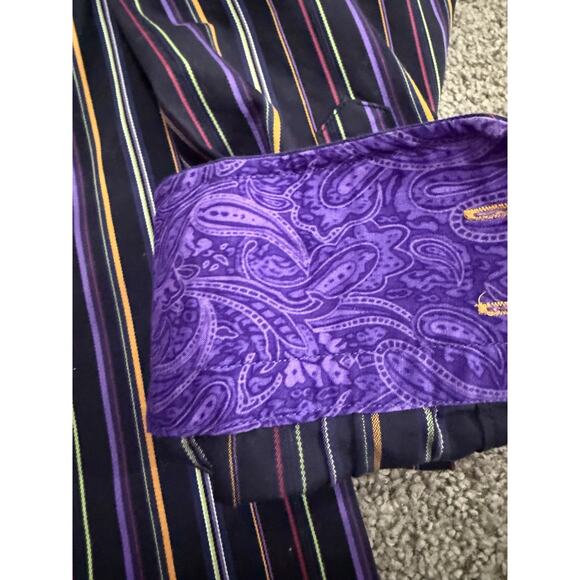 Luchiano Visconti Men's Long Sleeve Medium Striped Flip Cuff Button Up Shirt - Picture 7 of 8